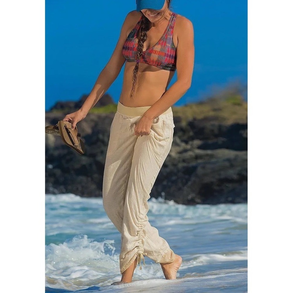 Toad & Co Lina Pants Comfort Cinch Leg Tie Waist Pull On 100% Linen Beach S
